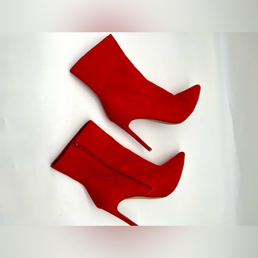 Steve Madden Red Suede Heeled Boots Size 10 M Women Ankle Booties Pointed Toe - Picture 5 of 16